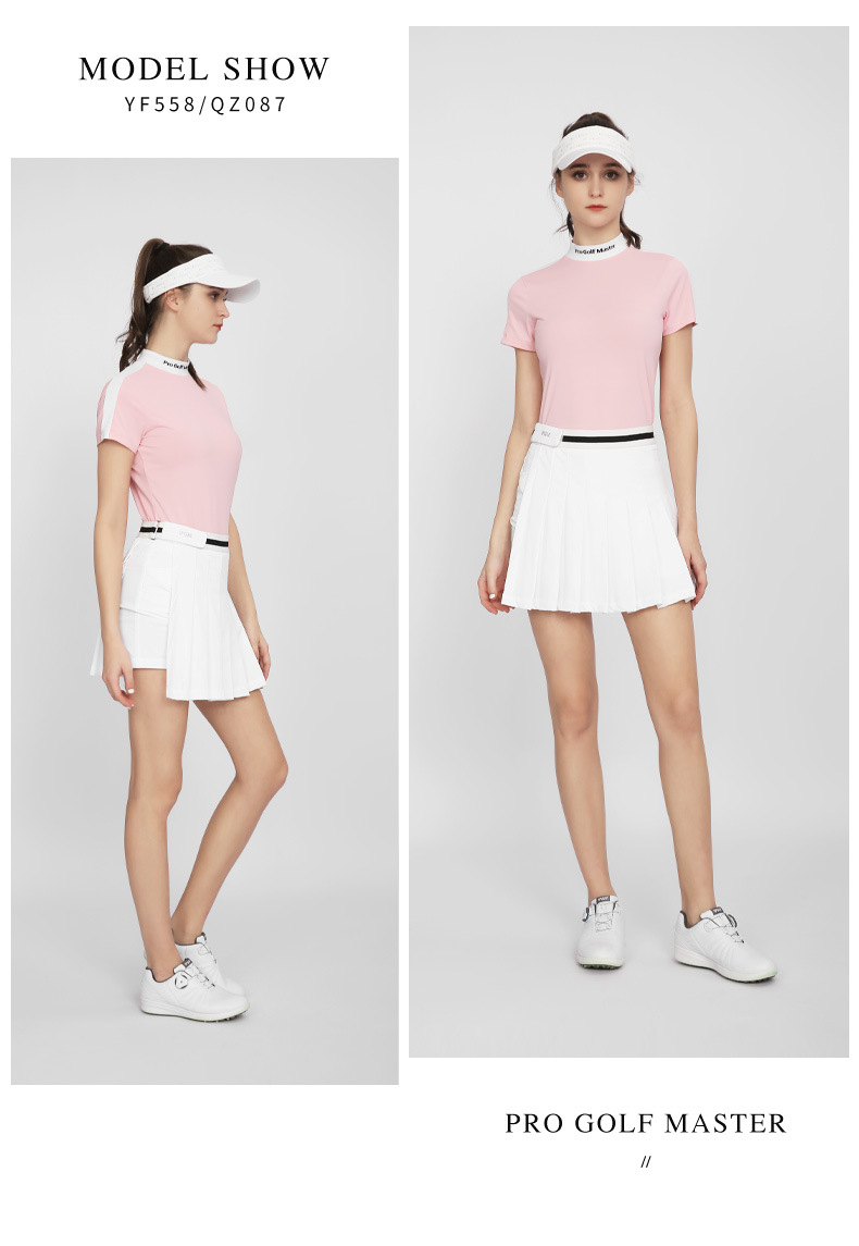 Áo thun golf nữ ngắn tay vải chức năng phối màu tôn dáng — YF558-màu xanh, YF558-màu trắng, YF558-màu hồng chi tiết 9