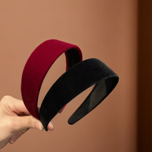 韩国复古酒红丝绒无海绵宽发箍女气质黑色外出压发头箍简约发饰