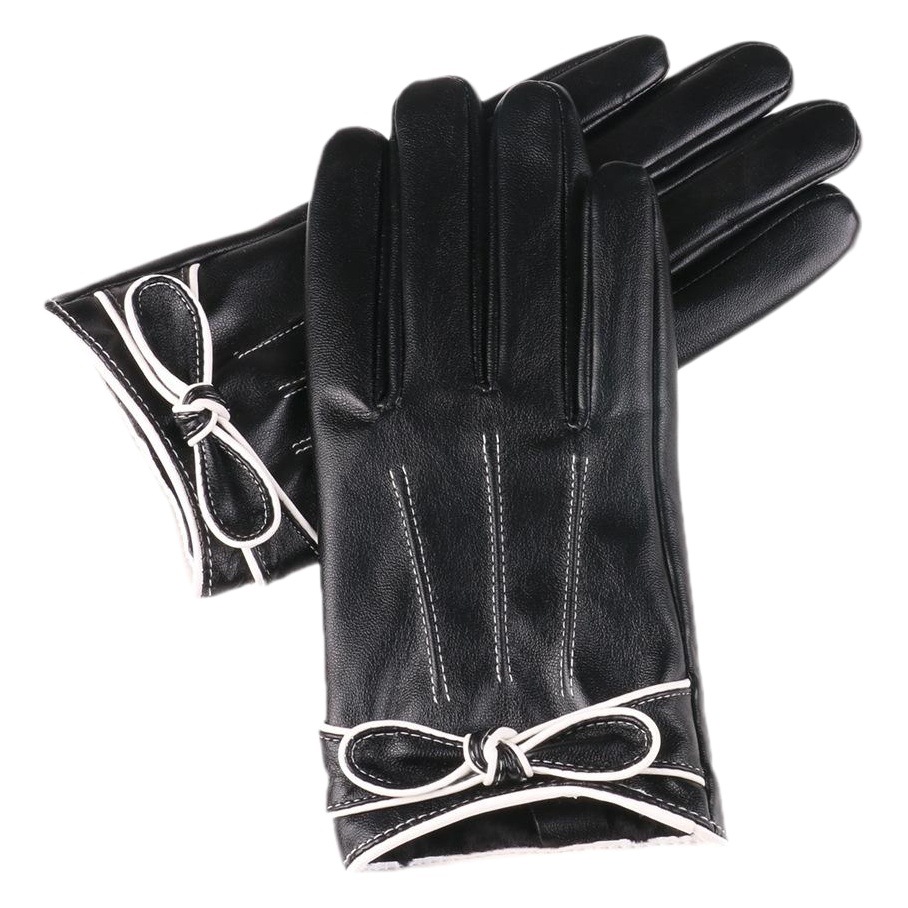 Guantes de cuero cálidos para mujer forrados de lana engrosados a prueba de frío al aire libre de moda Festival de la mariposa pantalla táctil guantes de otoño e invierno