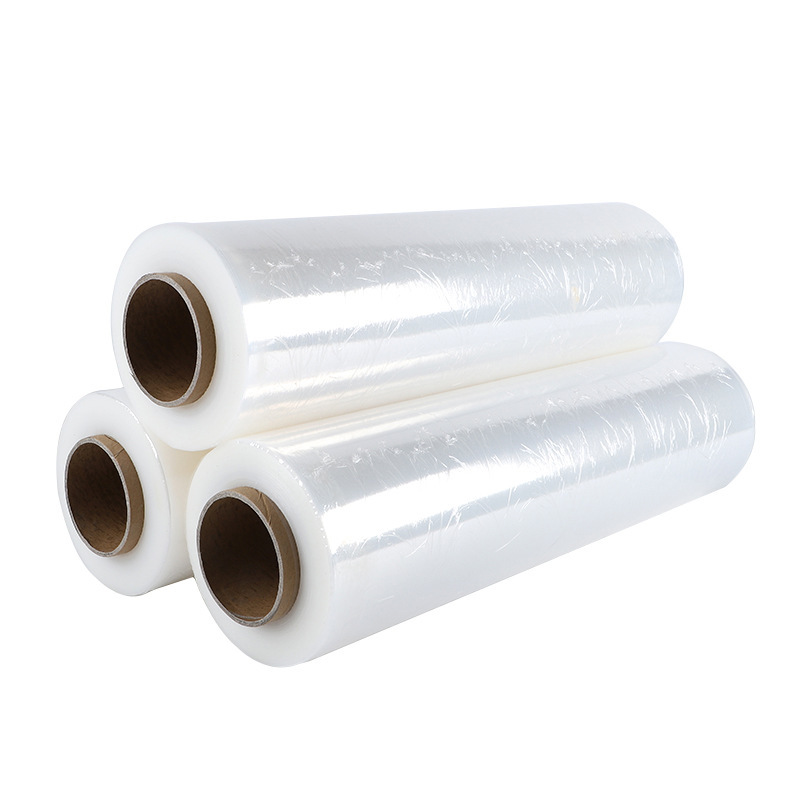 Los fabricantes de películas estirables de pe personalizan la película de embalaje transparente, película de PE enrollada a mano de 50cm, película estirable de embalaje