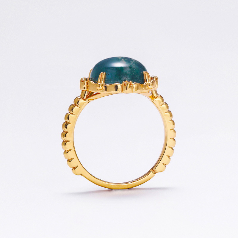 Glam Luxurious Geometric Round Sterling Silver Plating Rhinestones Moss Agate Gold Plated Open Rings display picture 3