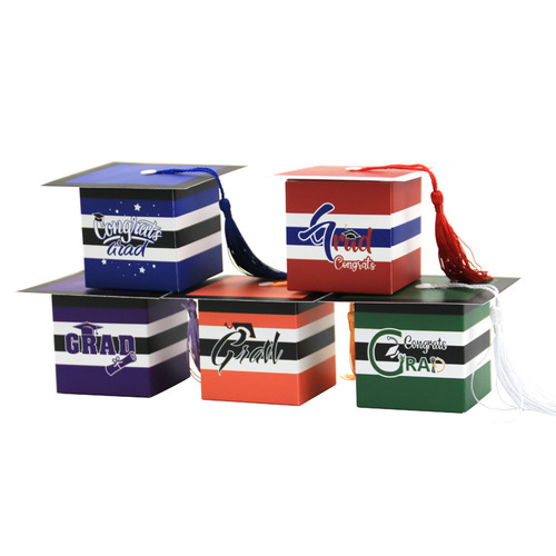 New Graduation Cap Box Graduation Celebration Party Packaging Gift Box Striped Bachelor’s Hat Doctor’s Hat Candy Box
