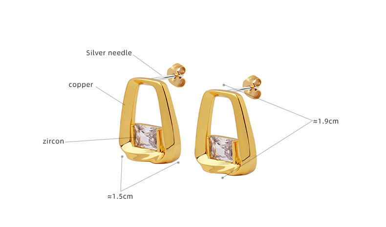 French Style Irregular Copper Ear Studs Inlay Zircon Copper Earrings