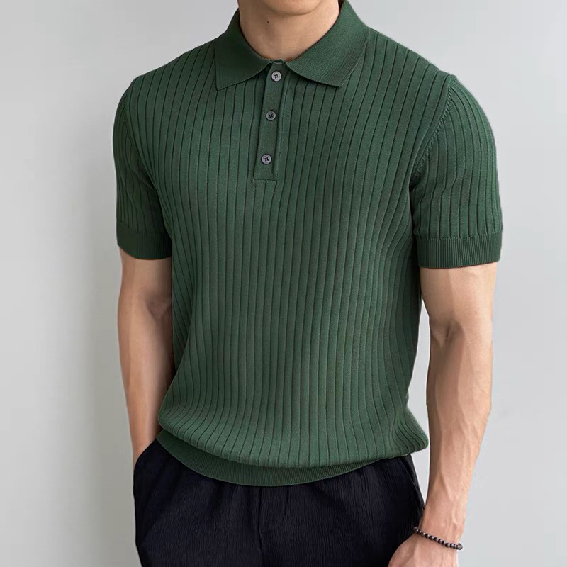 Polo da uomo slim fit – T-shirt estiva in maglia in stile coreano (M-3XL, nero/verde/caffè)_voghion.com