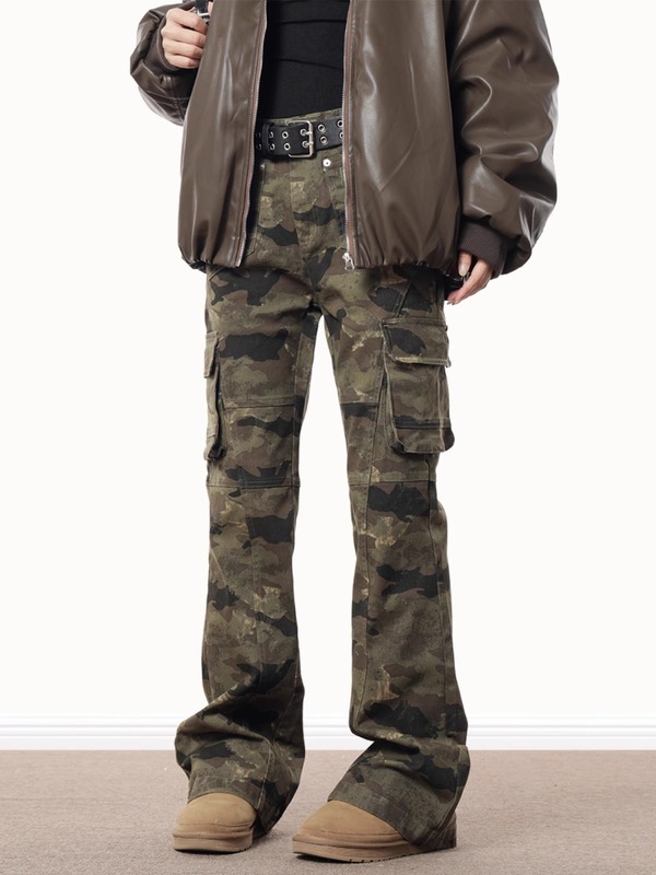 American Retro Camouflage Multi-Pocket Jeans for Men, Spring and Autumn New Hip-Hop Straight Slim Fit Flared Cargo Pants American Retro Camouflage Multi-Pocket Jeans for Men, Spring and Autumn New Hip-Hop Straight Slim Fit Flared Cargo Pants