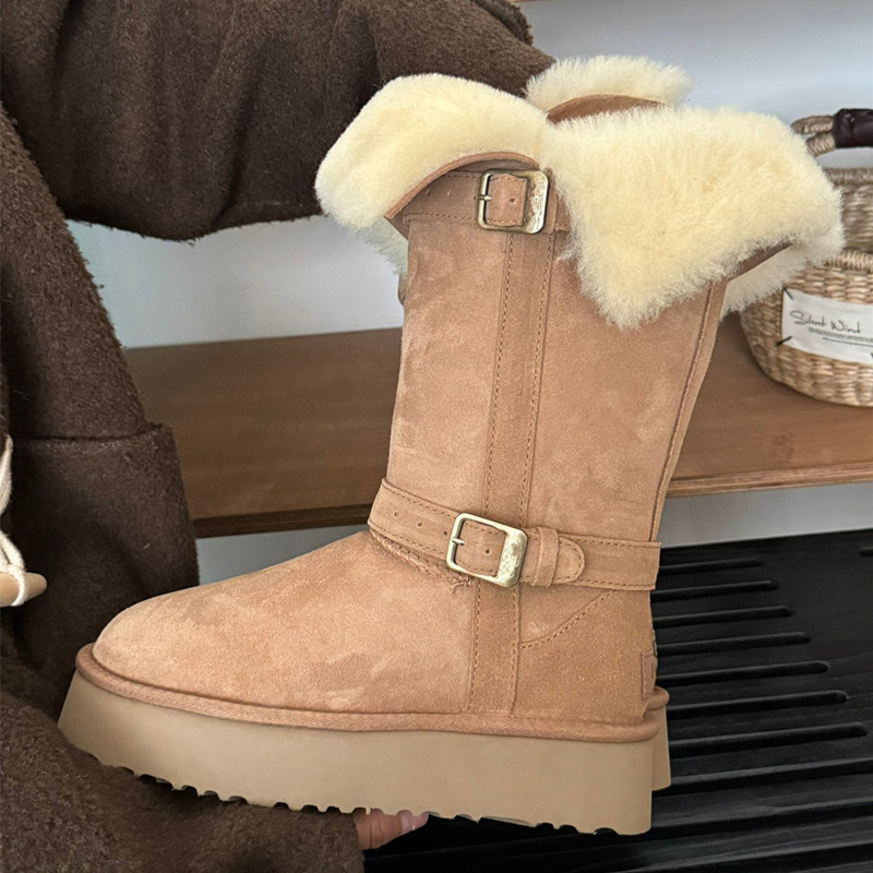 厚底皮毛一体长筒雪地靴子女冬季加厚保暖新款雪地棉靴|undefined