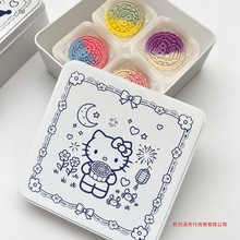 正方形白色铁盒月饼包装小铁盒4粒装中秋铁盒烘焙包装盒空饼干盒