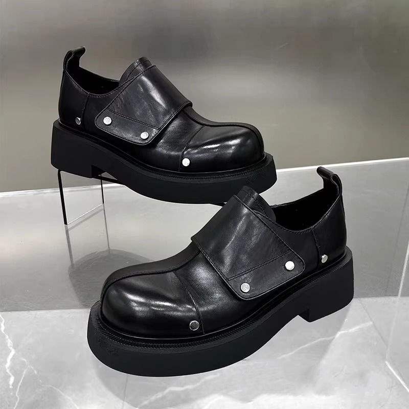 Chaussures décontractées ShoeVault British Commuter à enfiler, style derby à semelle épaisse en cuir, pour homme, rehaussant la silhouette._voghion.com