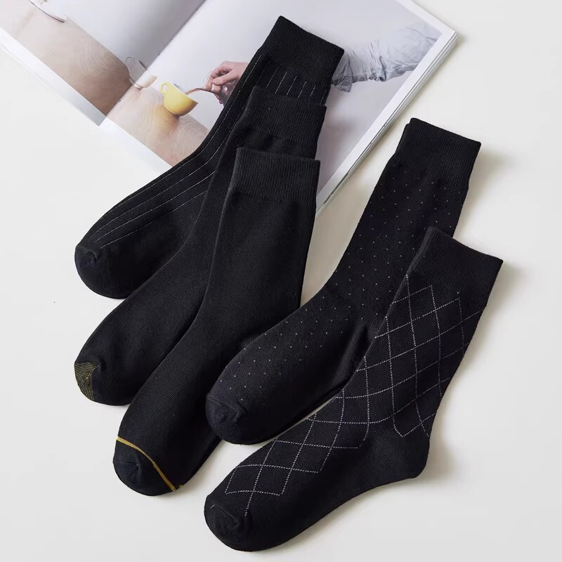 Men's striped business socks Plaid Spring and Autumn Mid-length gentleman British style black formal wear mid-calf length socks suit