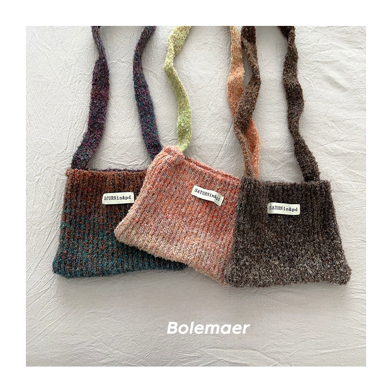 Retro children's woven demi-season bag strap handmade for men and women, knitted one-shoulder bag, gradient