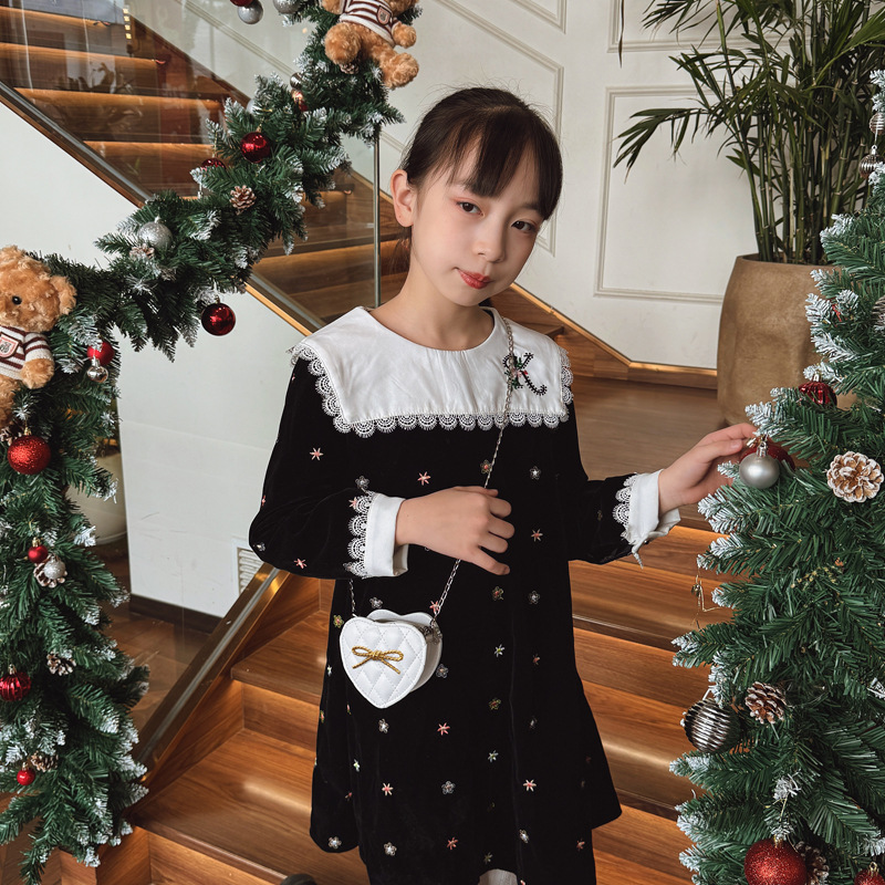 2025 nuevo bolso para niños love bowknot mini bolso de hombro para bebé hilo de bordar rombo bolso de mensajero de cadena para niñas