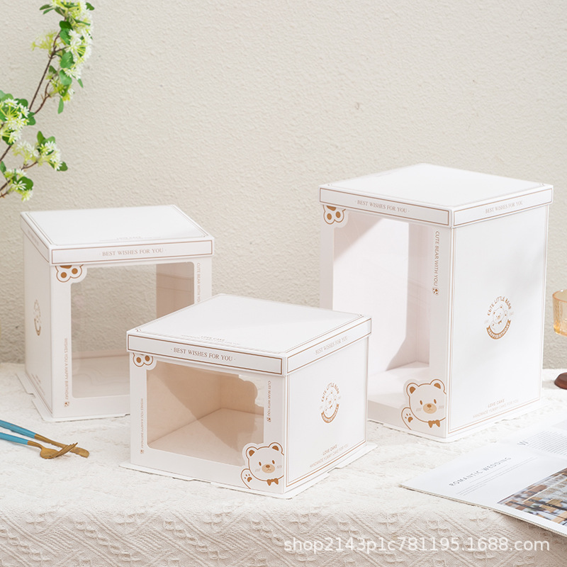 对开窗透明生日蛋糕盒6/8/10寸方形单双层加高烘焙包装蛋糕盒批发