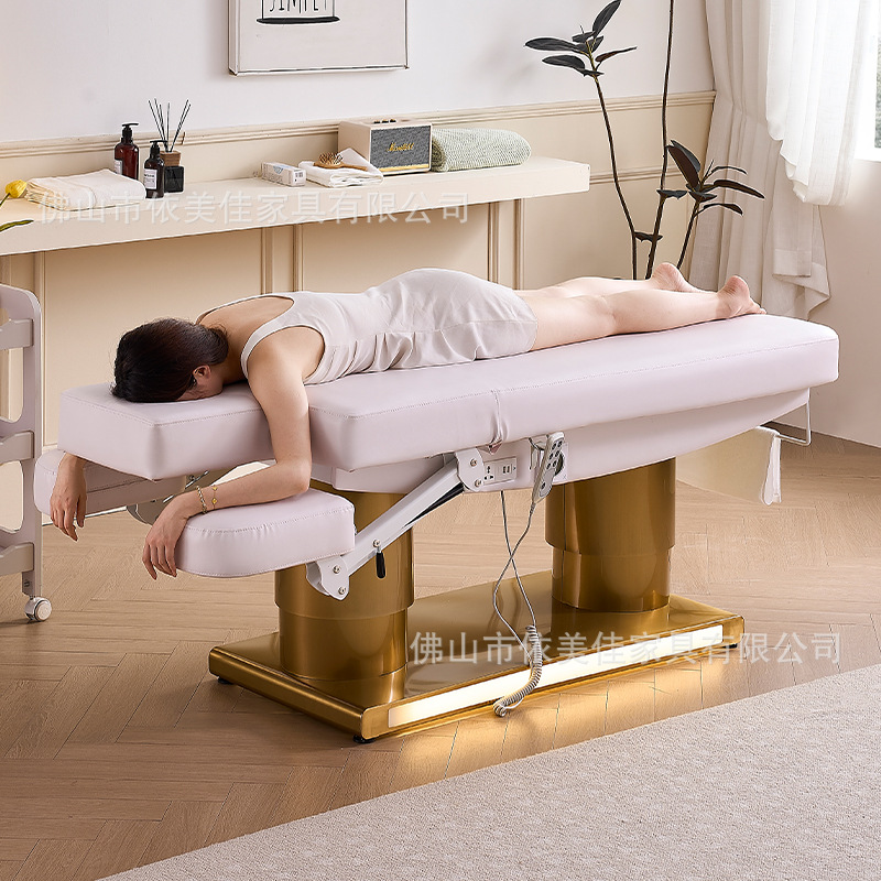 Cama de belleza eléctrica de masaje de aceite esencial SPA empuje de espalda sala de belleza con agujero facial reclinado cama de masaje ajustable de múltiples etapas