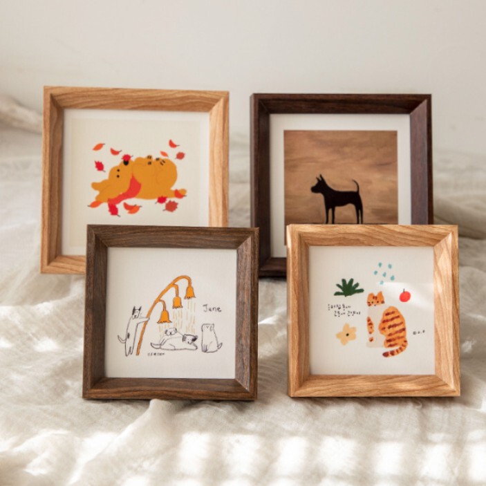 Square Photo Frame Display Stand 3inch Mini Children's DIY Oil Pastel Empty Frame Simple Small Picture Frame Photo Display Desktop Ornament