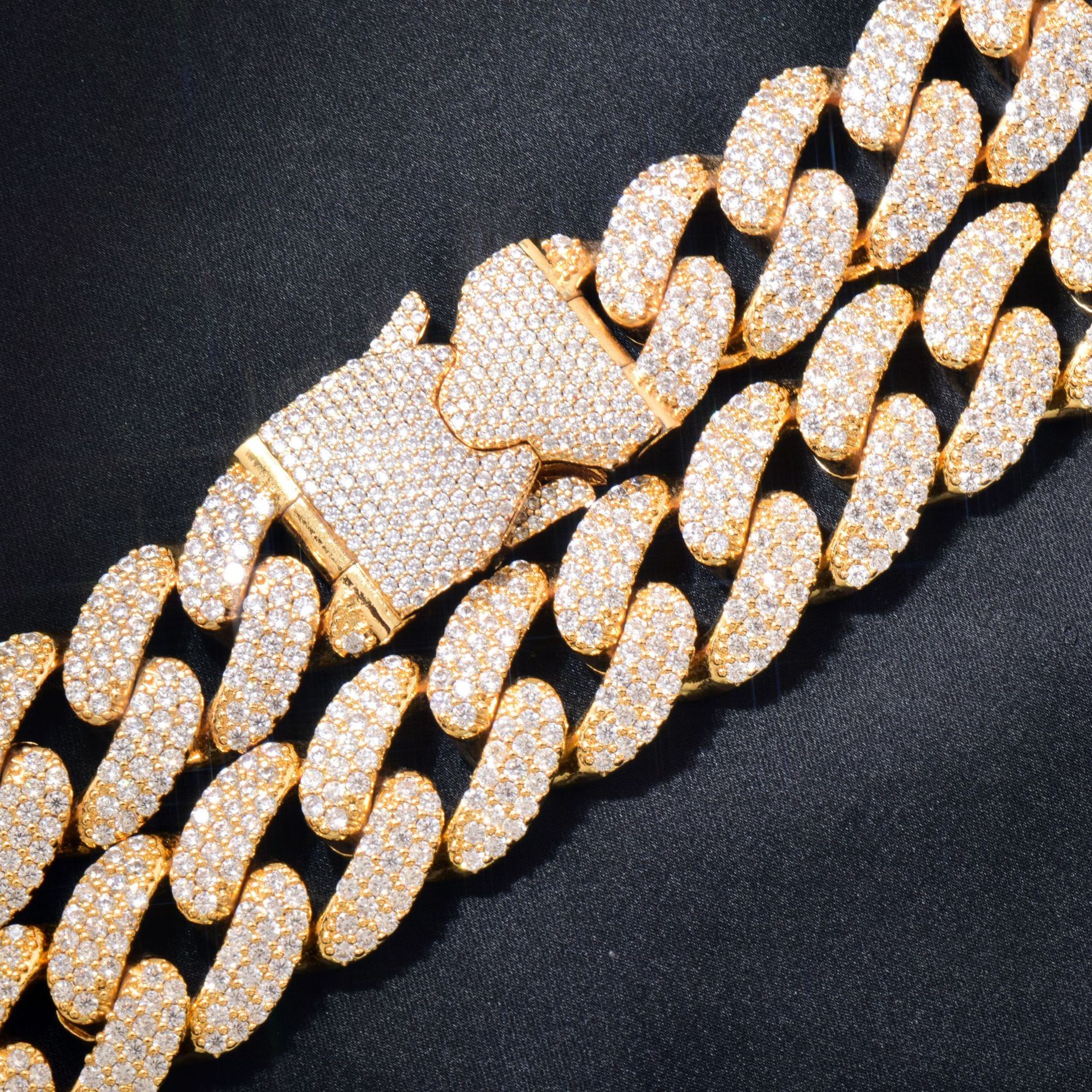 Chaîne cubaine 18 mm, style hip-hop européen et américain, tendance homme, boucle à ressort, or entièrement sertie de diamants_voghion.com