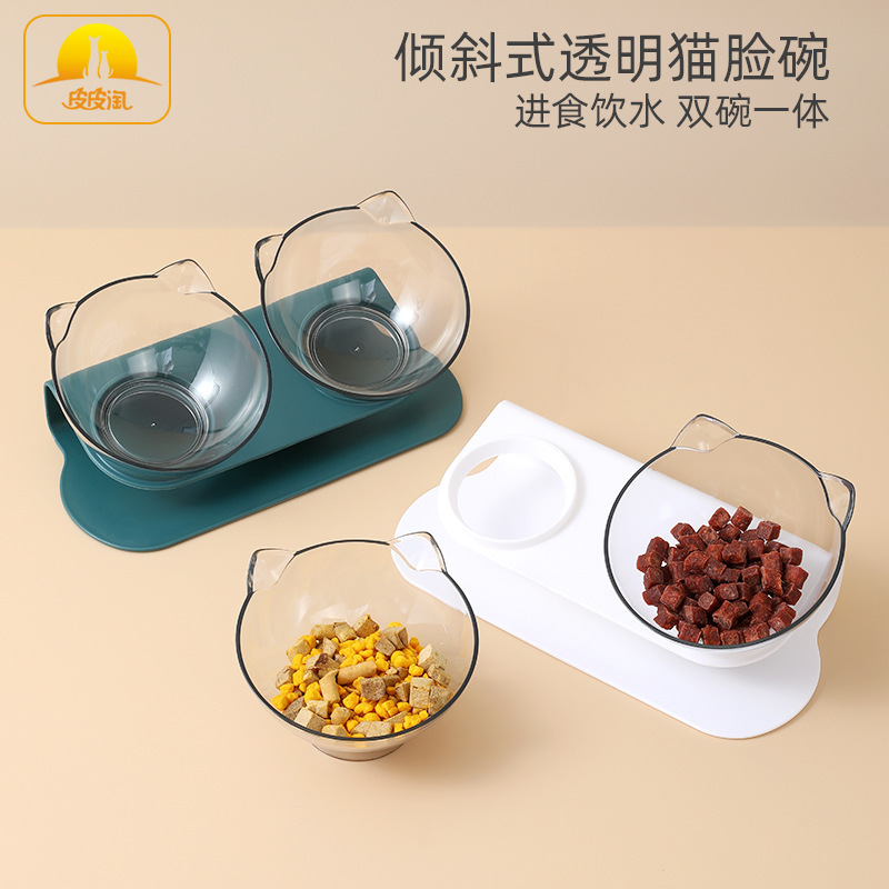 In-Stock Wholesale Trendy Cat Bowl with Neck Protection, Double Bowl, Tilted Transparent Cat Face Design, Pet Cat Bowl In-Stock Wholesale Trendy Cat Bowl with Neck Protection, Double Bowl, Tilted Transparent Cat Face Design, Pet Cat Bowl