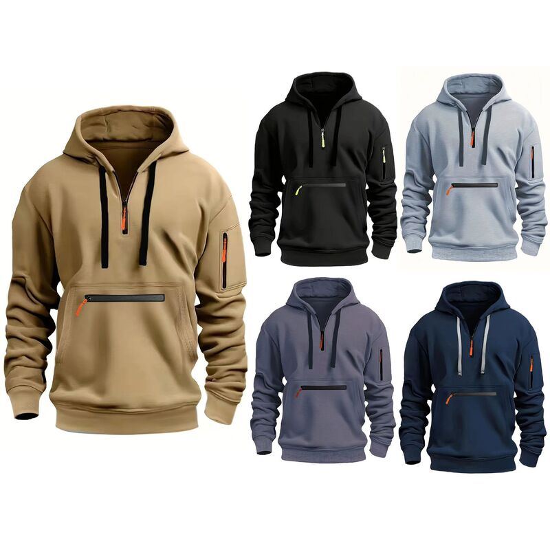 Cross-border Autumn and Winter Men's Sweater Hoodie Pocket Waterproof Zipper Multi-pocket Pullover Sports Casual Sweater Cross-border Autumn and Winter Men's Sweater Hoodie Pocket Waterproof Zipper Multi-pocket Pullover Sports Casual Sweater