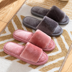 Amazon Cross-border Autumn and Winter Home Warm One-Word Opening Furry Slippers Korean Style Women's Indoor Home Slippers