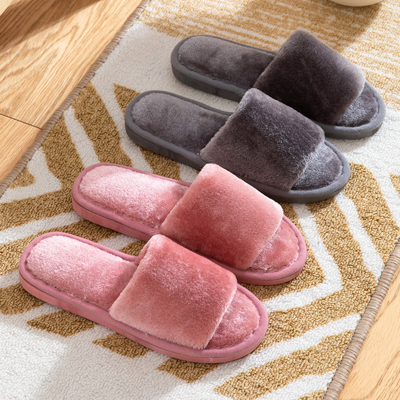 Amazon cross-border autumn and winter home warm one-word open Mao Mao slippers Korean ladies indoor home slippers