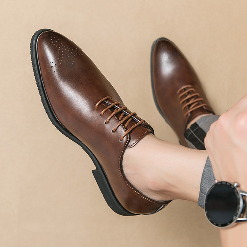 Men's shoes, large size, new casual leather shoes, fashionable simple lace leather shoes, Korean style fashionable business dress leather shoes