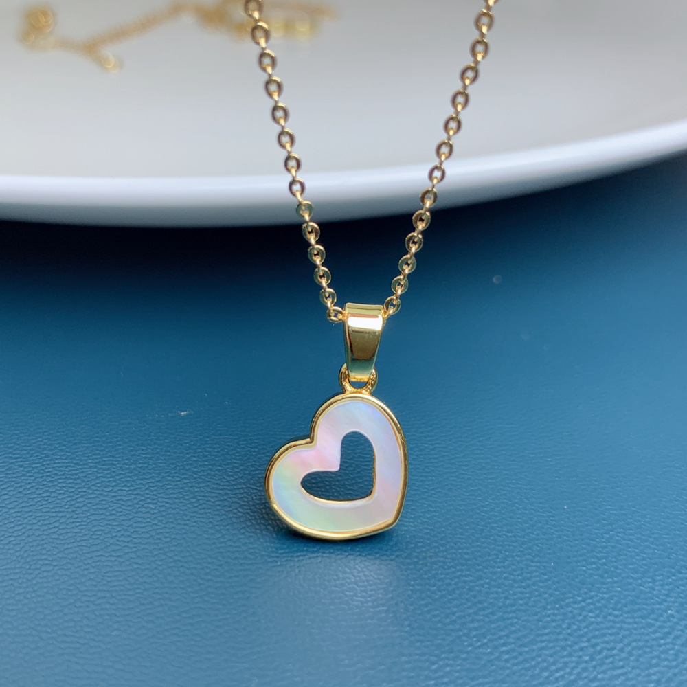 Simple Style Heart Shape Copper Inlaid Shell Necklace 1 Piece