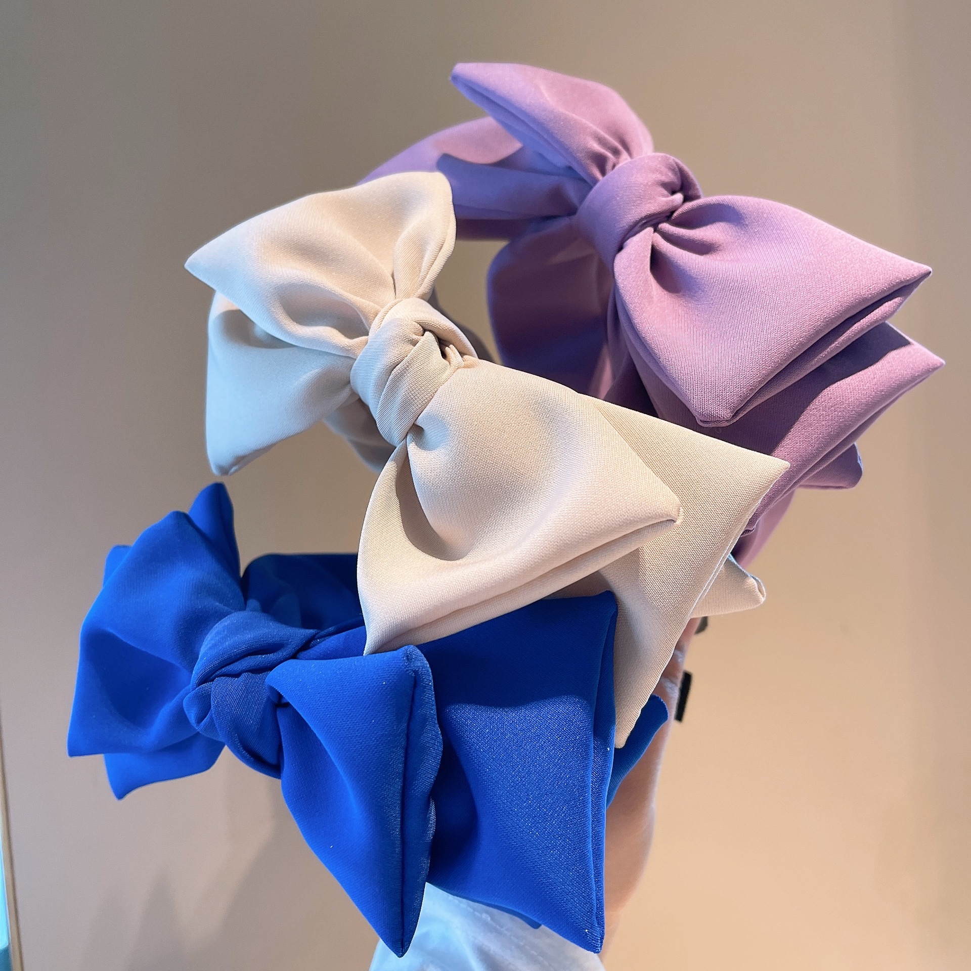 Headwear Classification Retro Multi-layer Solid Color Bow Hair Clip Headband Wholesale