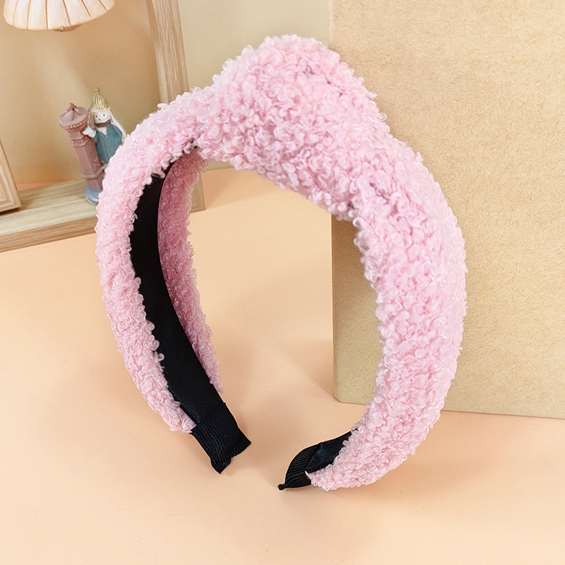 Morandi Pink Series Broad-sided Fabric Knitted Hair Band display picture 9