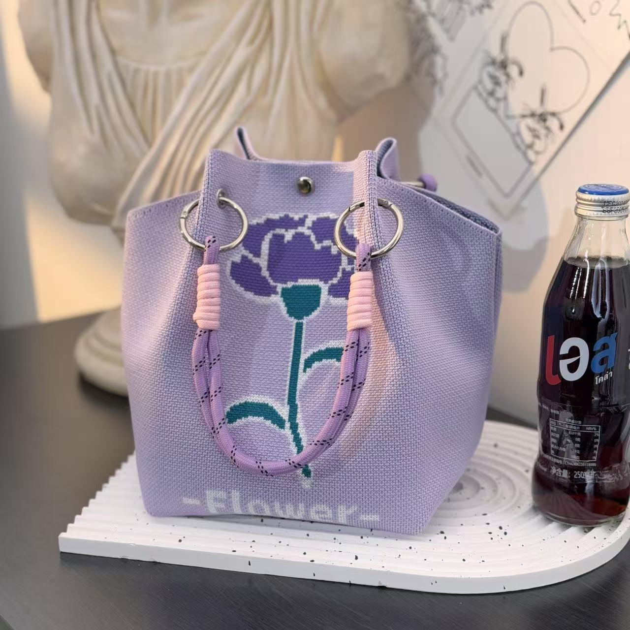 Bolsa de punto bolsas de dibujos animados para mujeres lindas bolsas de regalo de mano bolsas de bocadillos prácticas versátiles bolsas de cubo baratas gran capacidad