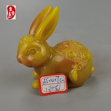 古玩收藏仿寿山石雕田黄色发财兔子摆件客厅装饰摆件观赏奇石