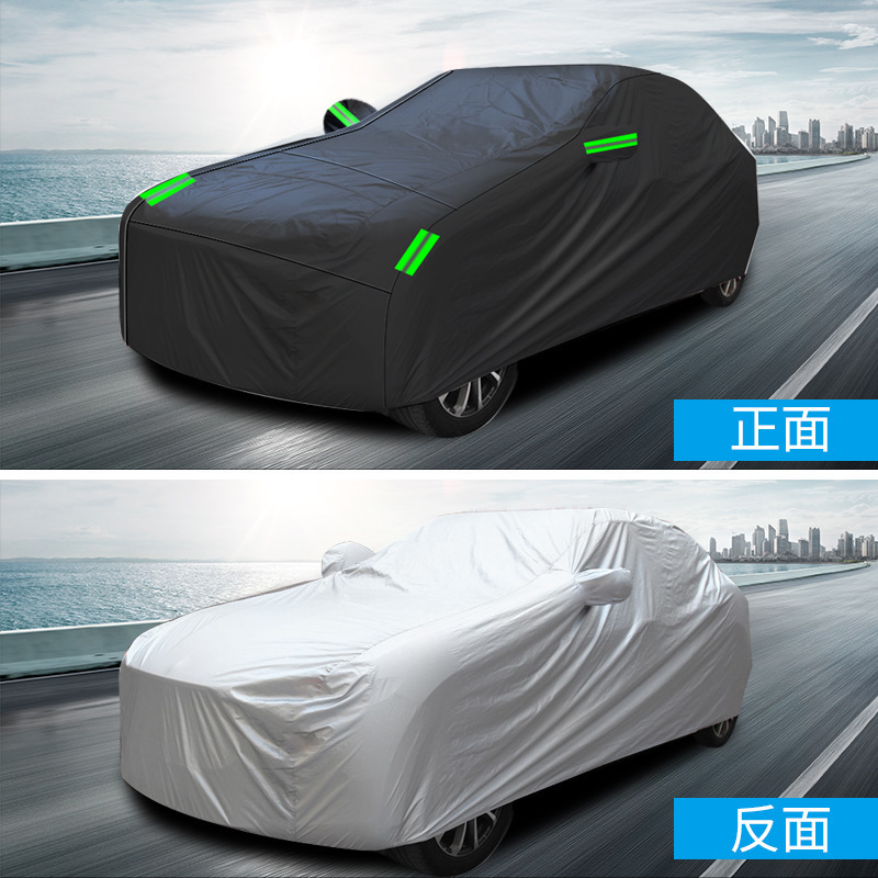 国境を越えた自動車服190Tポリエステルタフ塗装銀布車カバー防雨日焼け止め車カバーポリエステル反射ストリップ車服|undefined