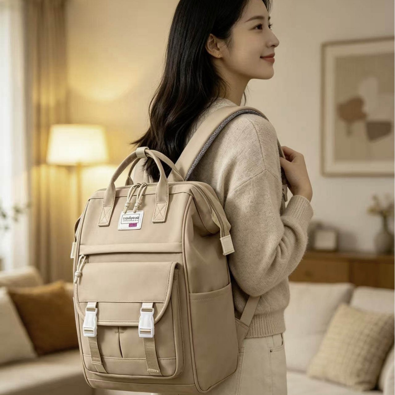 Cross-Border Wholesale of Lightweight Backpacks for College Students, Color-Blocked Double-Shoulder School Bags, Mommy Bags for Outings, Direct Supply from the Factory