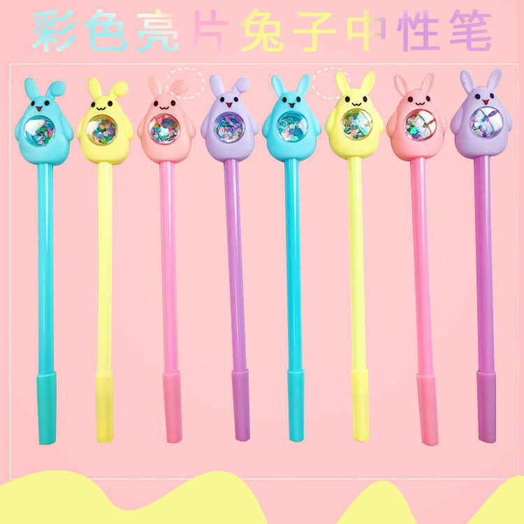 Color creativo lentejuelas conejo gel pluma pequeña papelería fresca estudiante escritura herramienta agua pluma Oficina firma pluma