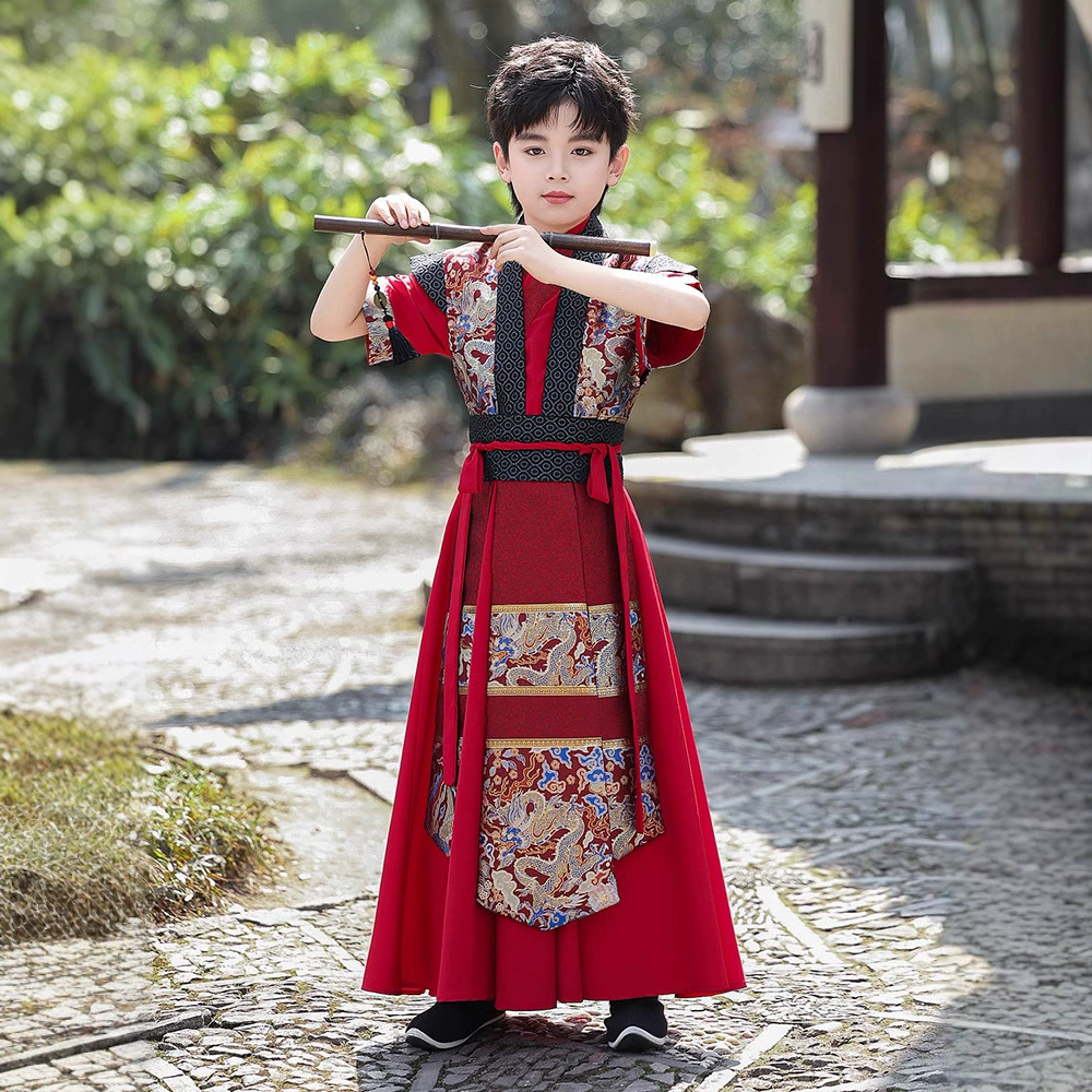 Hanfu для мальчиков, летний тонкий костюм с короткими рукавами, новинка 2025 года, детский красивый национальный стиль в древнем стиле, молодой мужской костюм Тан, оптовая продажа.
