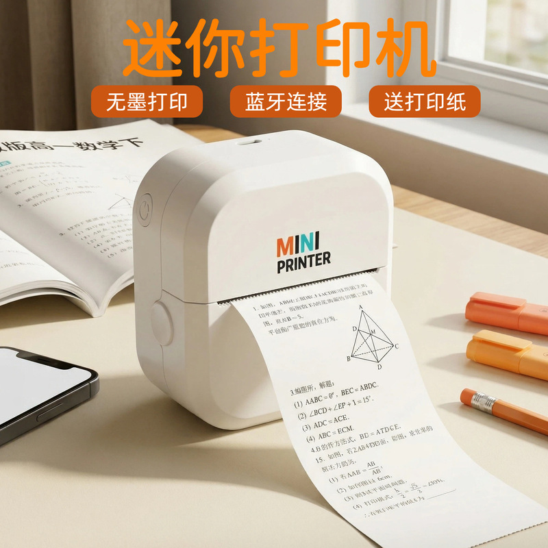 Cross-Border Mini Printer for Home Use, Portable Label Printer That Connects to Mobile Phones, Handheld Pocket High-Definition Error Correction Printer