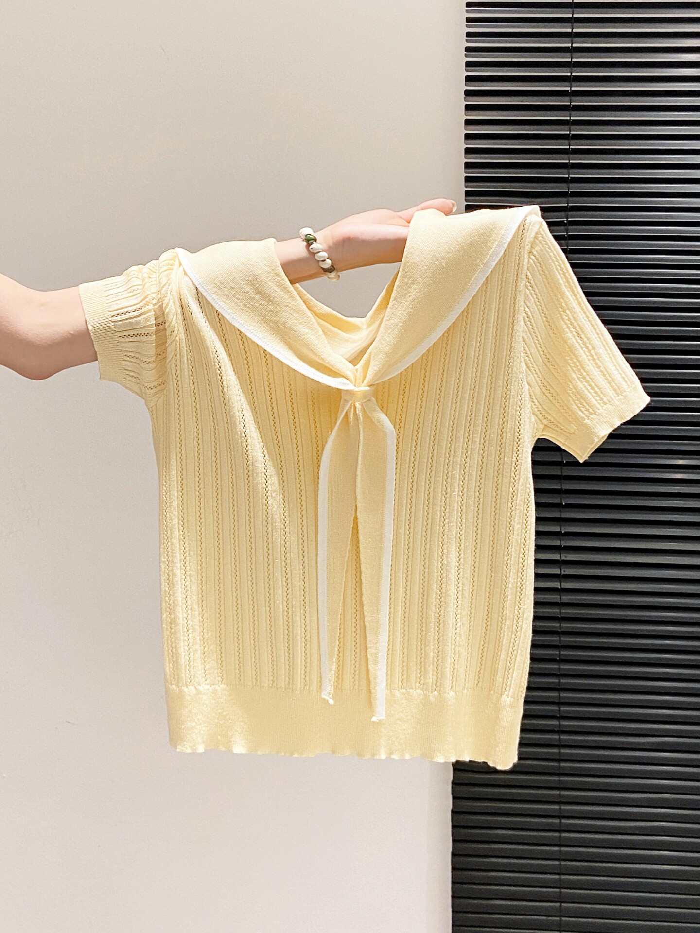 Áo thun nữ cổ tròn tay ngắn phong cách học viện cổ thuyền trưởng dáng rộng — xanh lam