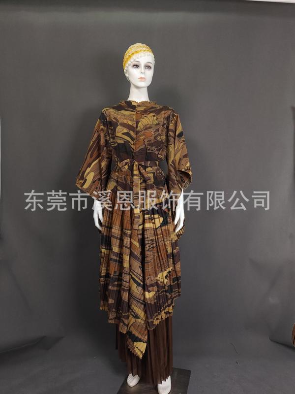 Miayki三宅褶皱花边领不规则印花上衣+阔腿裤两件套大码女装跨境|undefined