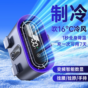 Cross-border new waist fan outdoor portable multi-function lighting digital display neck turbine hand-held small fan