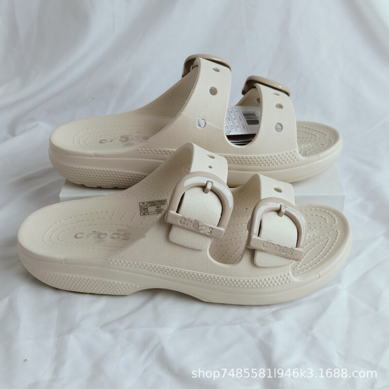 Cro's Metal Buckle Double-Strap Slip-On Women's Non-Slip Slippers for Outdoor Wear, Beach Shoes, Fashionable and Versatile for Couples Cro's Metal Buckle Double-Strap Slip-On Women's Non-Slip Slippers for Outdoor Wear, Beach Shoes, Fashionable and Versatile for Couples