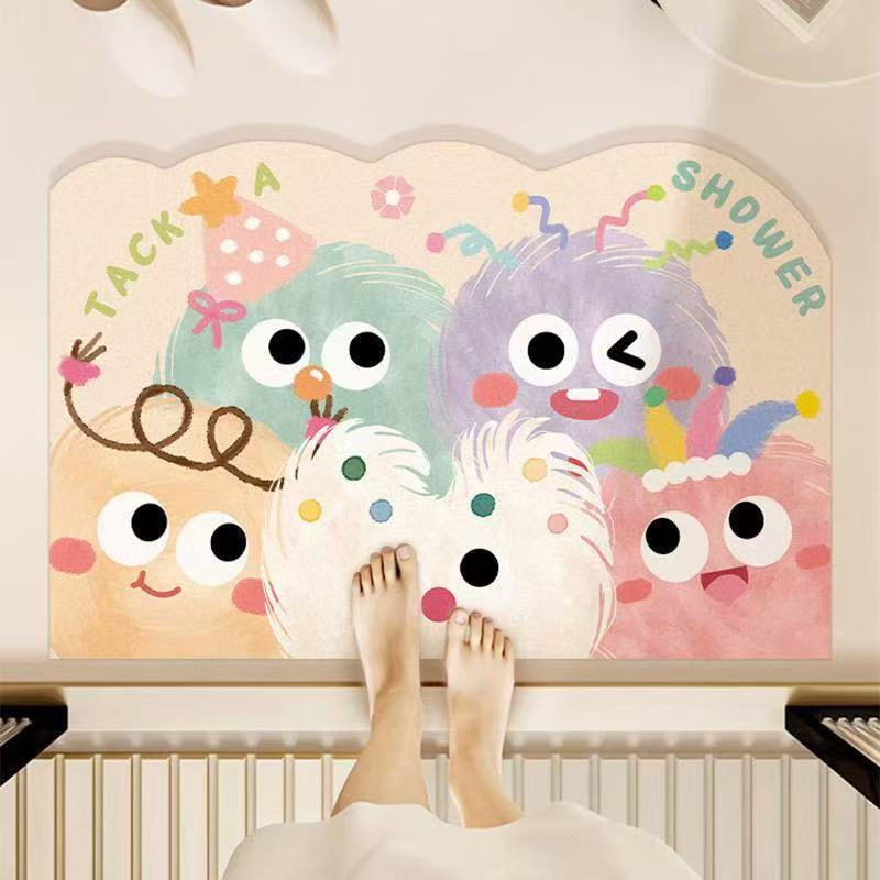 Alfombra absorbente para baño con dibujos animados, alfombra antideslizante de tierra de diatomeas para la entrada del baño, alfombra de secado rápido para el inodoro del hogar, envío gratis