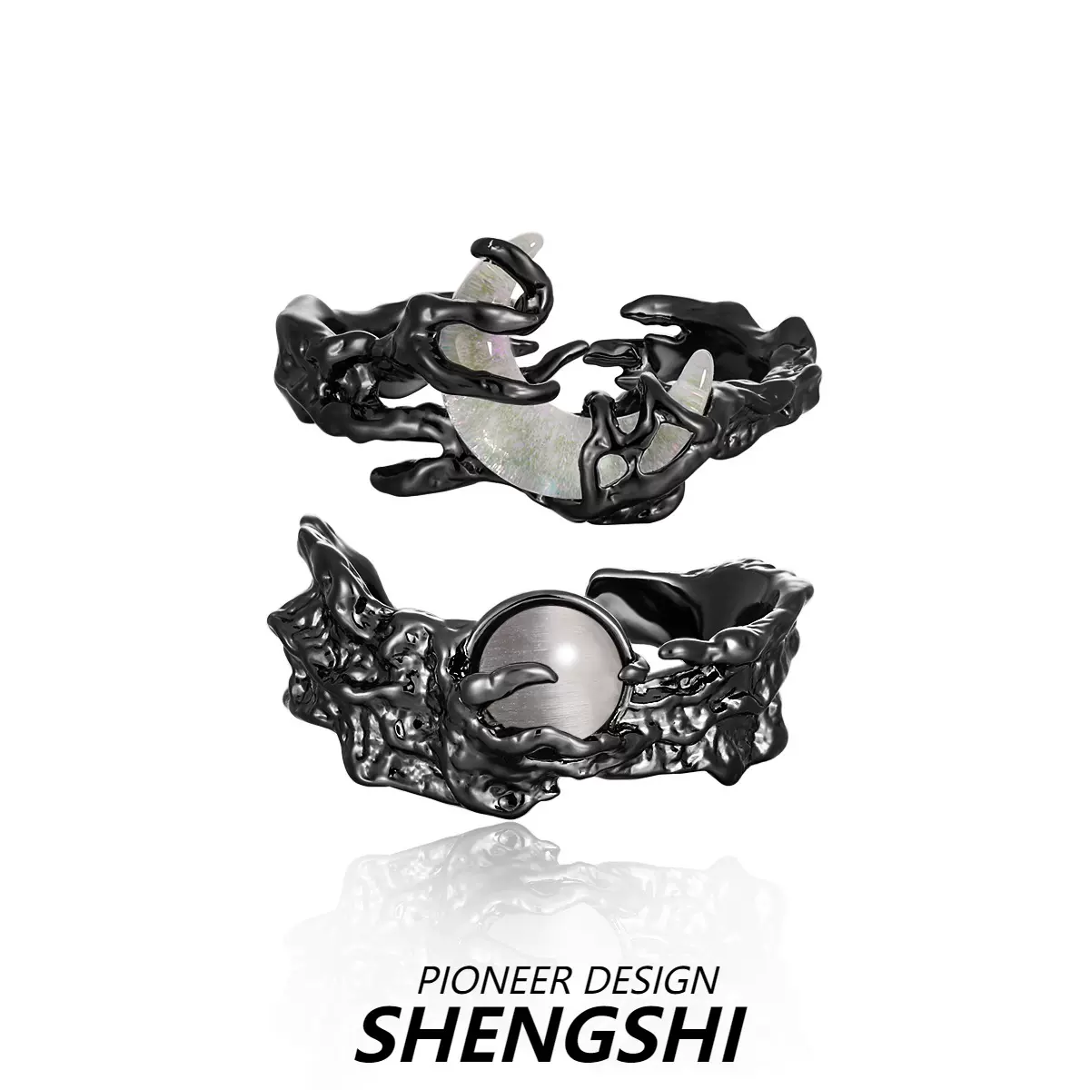 原创设计不规则日月情侣对戒小众高级轻奢款开口生日礼物情侣戒指