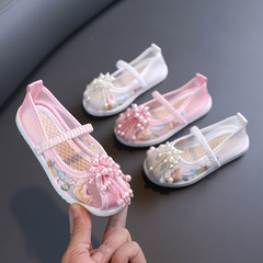 2024新款女童繡花鞋古風鏤空網鞋中國風防滑耐磨布鞋漢服鞋親子鞋