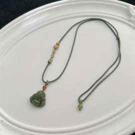 新品新中式汉服古风和田玉项链大肚佛S925银南红毛衣链配饰高级感