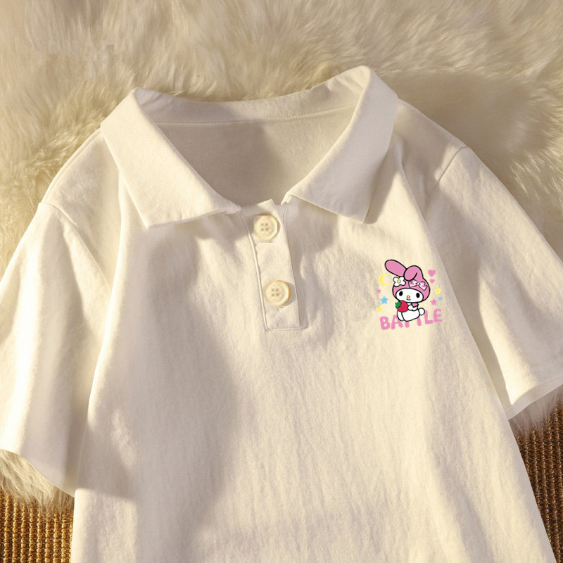 Cotton Girls Polo Shirt 2025 Summer Medium and Large Kidsren Girls Baby Cartoon Short-Sleeved T-Shirt Lapel Shirt Shirt