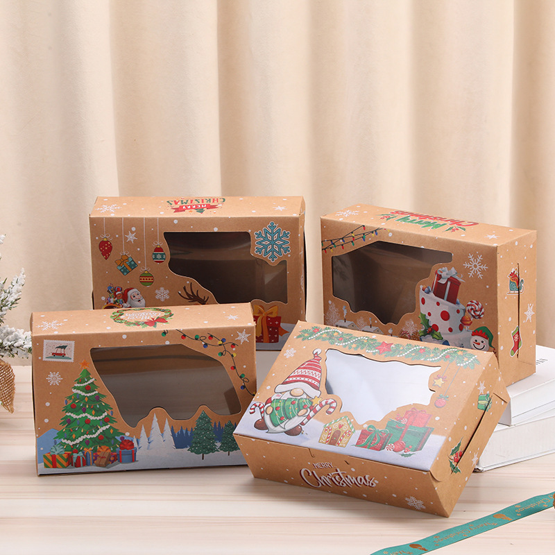 新しいクリスマスクラフト紙開窓ギフトボックスクリスマスクリエイティブヨーロッパ風クッキーボックスお土産焼きキャンディーボックス|undefined