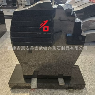厂家定制深色花岗岩墓碑 侧边玫瑰雕刻欧式墓碑 墓地纪念石碑