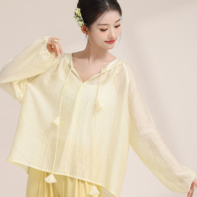 Classical Dance Elegant Gauze Bodice Lace-Up Dance Loose Practice Clothes Chinese Dance Modern Dance Training