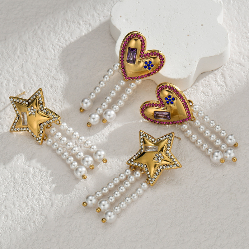 Retro brand small design fashionable earrings stainless steel pearl