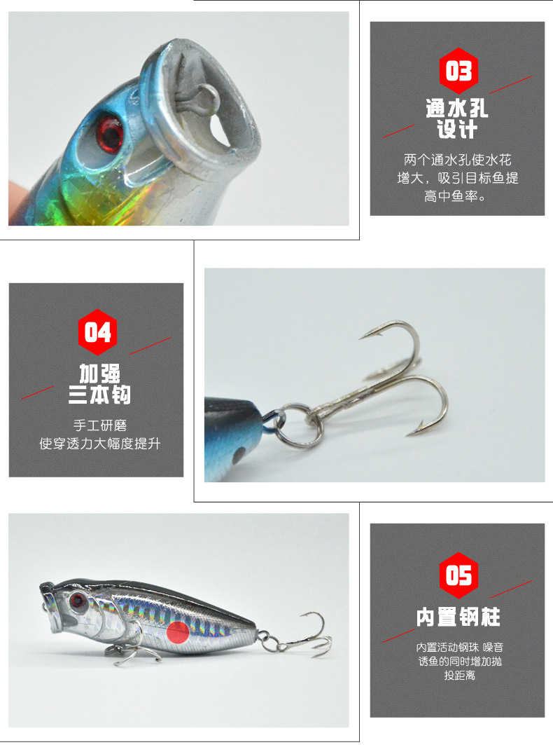 2 pcs Hula Popper Fishing Lure 55mm/9g Hard Plastic Topwater Popper Lures Fishing Tackle