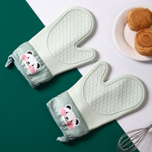 Household Anti-scald Heat Insulation Gloves Kitchen High Temperature Resistant Thickened Silicone Microwave Oven Cotton Non-slip Baking Oven Gloves