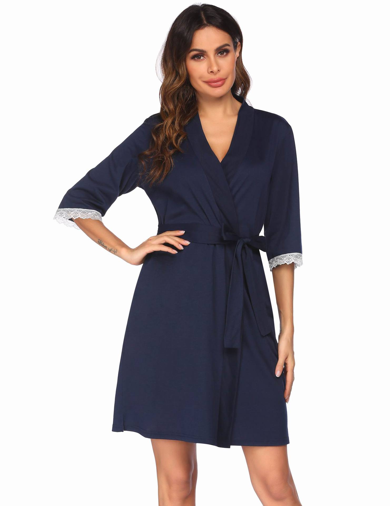 Spring and summer clothes, bathrobes, lace patchwork, 3/4 sleeves, short pajamas, women's_voghion.com